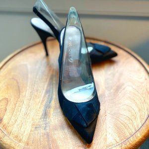 Black satin slingblack pumps